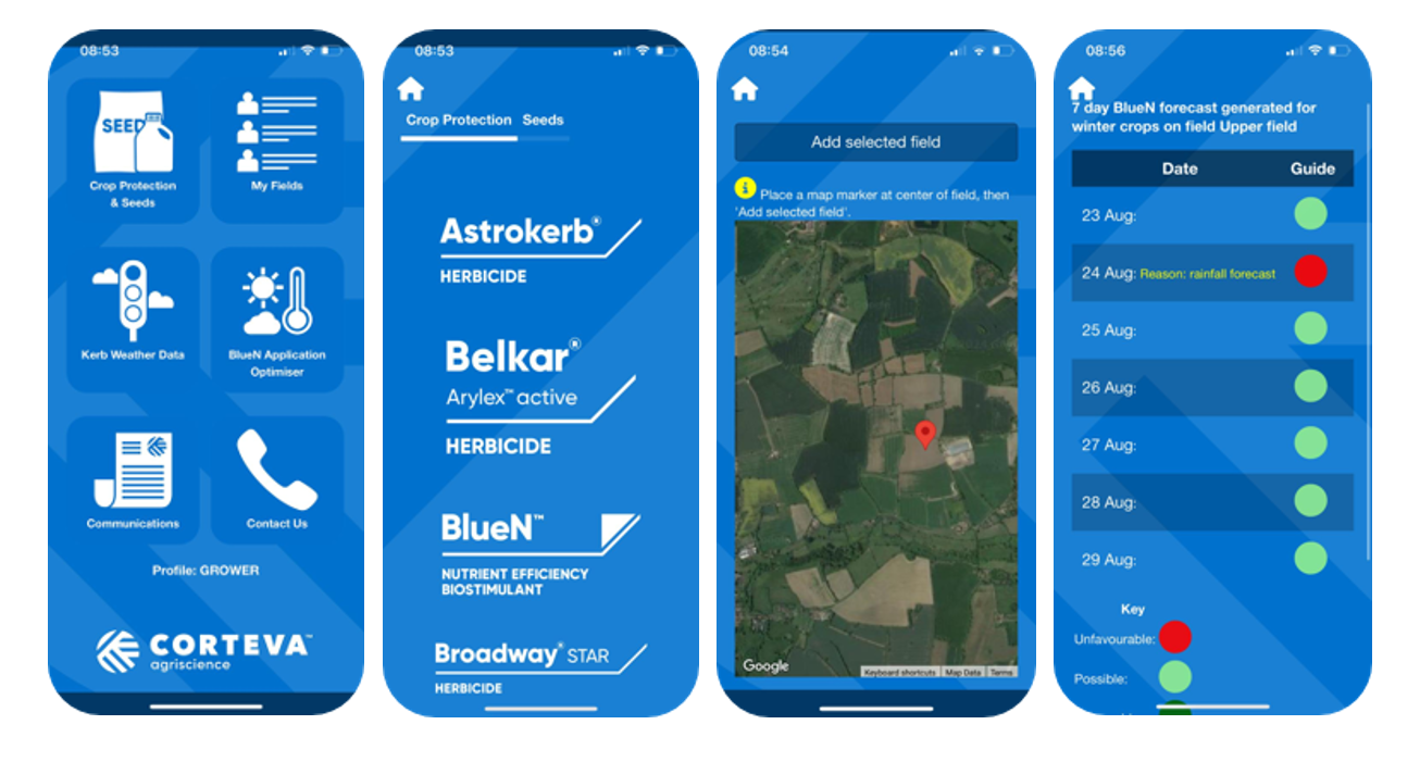 Image of the Corteva Arable App layout